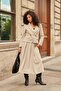 Women's Stretchy Velvet Fabric Collared Long Sleeve Double Breasted Wrap Short Office Jacket-Stone - 2