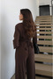 Brown Back-Tie Padded Blouse and Trousers Set - 5165 - 6