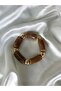 Women's Gold Detailed Marble Patterned Milk Coffee Elastic Bracelet - 4