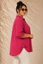 Women's Plus Size Cobalt blue Solid Color Woven Viscose Shirt with Sleeves and Side Folds - 4