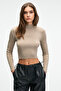 Calida women's Mock Neck Corded Fabric look Slim Fit beige knit sweater - 3