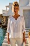 Italian White Lace Collar 3/4 Sleeve Lined Elastic Waist Sequined Silk Woven Blouse 65 70