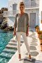 Italian Mink Lace Collar 3/4 Sleeve Lined Elastic Waist Sequined Silk Woven Blouse 65 70 - 7
