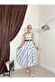 Women's Striped Square Neck Strappy Button Detailed Flared Midi Dress - 2