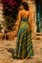 Marrakech Saffron Turquoise Color Patterned Long Bohemian Dress with Straps - 2