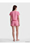 Lcw Dream Pink V-Neck Embroidered Women's Shorts Pajama Set - 4