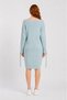 Women's Knitwear V-Neck Long Sleeve Blue Dress with Slit Detail - 2