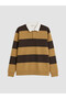 Ozmarka New Season Yellow Polo Collar Striped Men's Sweatshirt - 4
