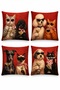 Fun Cat and Dog Patterned 4-Piece Throw Pillow Cover Set - 3