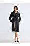 Black Double-Breasted Collared Belted Women's Trench Coat - 2