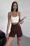 High Waist Flexible Stretch Fabric Crepe Shorts Offering Style and Comfort in One Brown () - 2