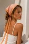 Betty Bands Women's Orange White Gingham Bandana Lace Detailed Triangle Tie Hair Scarf Shawl Hair Accessory