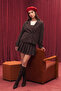 Plaid Belted Pleated Short Skirt Brown