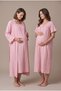 Women's Powder Muslin Cotton Fabric Short Sleeve Buttoned Maternity Nightgown Set with Nursing Detail