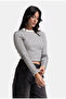 Women's Black and White Striped W6-2 Cropped Stretchy Fabric Knitwear Sweater - 4