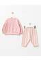 Girl's Cotton Cherry Printed Pink Sweatshirt and Striped Pants Set - 2