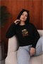 Women's Old School Vintage Printed Comfortable Fit Crew Neck Black Sweatshirt - 2