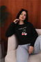 Women's Cherry Loved Printed Comfortable Fit Crew Neck Black Sweatshirt