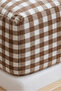 100% Cotton Ranforce Elastic Sheet Set - Brown Gingham Patterned Park Bedding 70X120 35X45 - 2