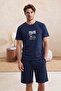 Navy Blue Regular Coffee Themed Summer Knitted Pajama Set Tmnss26Pt00056
