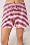 Bordo-Beyaz %100 Pamuklu Ekose ve Kalp Desenli Fırfırlı Örme Pijama Takımı THMSS26PT00202 - 3