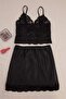Black Lace Detailed Skirted Satin Woven Pajama Set Thmss26Pt00100 - 7