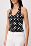 Siyah Puantiyeli Fitted/Vücuda Oturan Halter Yaka Kolsuz Crop/Kısa Esnek Örme Bluz TWOSS26BZ00929 - 3