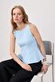 Mavi Peplum/Belden Oturmalı Kayık Yaka Esnek Örme Bluz TWOAW26BZ00229 - 2