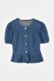 Mavi Balon Kollu Düğme Detaylı Peplum Denim Bluz TWOAW27BZ00037 - 7