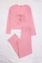Pink 100% Cotton Lace Flower Patterned Ribbed/Pointel Knitted Pajama Set Thmss26Pt00067 - 7