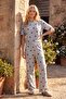 Gray Melange Heart Slogan Rubber Detailed Ribbed Knitted Pajama Set Thmss24Pt00404 - 2