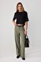 Haki Wide Leg/Geniş Paça Yüksek Bel Dokuma Kumaş Pantolon TWOSS23PL00314
