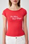 Red Printed Fitted Boat Neck Standard Short Sleeve Flexible Knitted T-Shirt Twoss26Ts00367 - 3