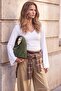 Ekru Düz Fitted V Yaka İspanyol Kol Crop/Kısa Pamuklu Esnek Örme Bluz TWOAW27BZ00079