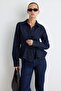 Koyu Mavi Az Esnek Peplum Fitted Denim Gömlek TWOAW27GO00054 - 2