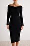 Siyah Carmen Yaka Bodycone Fitilli Maxi Boy Triko Elbise TWOAW27EL00012 - 3