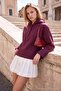 Mürdüm Kalın İçi Polarlı Yarım Pat Fermuarlı Oversize Kapüşonlu Örme Sweatshirt TWOAW26SW00060 - 5