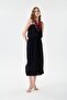 Women's Strappy Pocketed Slit Linen Dress - 8