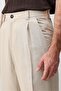 Beige Pleated Relaxed Fit Men's Trousers - 5