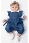 Baby Girl Denim Jumpsuit with Bowknot-Ruffle Sleeves and White Shirt Collar T-Shirt Stylish Comfortable Cotton 2-Piece Set