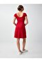 Red Slim Fit U-Neck Short Sleeve Knitted Mini Dress - 6