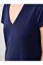 Navy Blue Relaxed Cut V-Neck Short Sleeve Knitted Midi Dress - 5