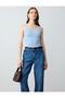 Blue U Neck Slim Fit Sleeveless Knitted Tank Top - 5