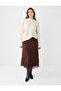 Brown High Waist Lace Detailed Knitted Midi Skirt