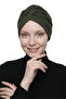 Crossed Combed Cotton Lined Khaki Ready-Made Turban Hijab Pool Cap Suitable for Medical Use - 3
