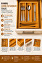 Bamboo Pull-Out Spoon Holder 33X25 cm 4-Compartment Kitchen Drawer Organizer - 2