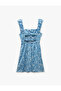 Square Collar Thick Strap Back Detail Lace-Up Front Floral Mini Dress Wrinkled - 5