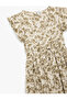 Butterfly Sleeve V-Neck Floral Gimped Flounce Long Dress Bürümcük - 5