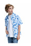 Leaf Print Short Sleeve Single Pocket Cotton Shirt