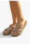 Women's Beige Buckled Open Front Soft Thick Sole Slipper